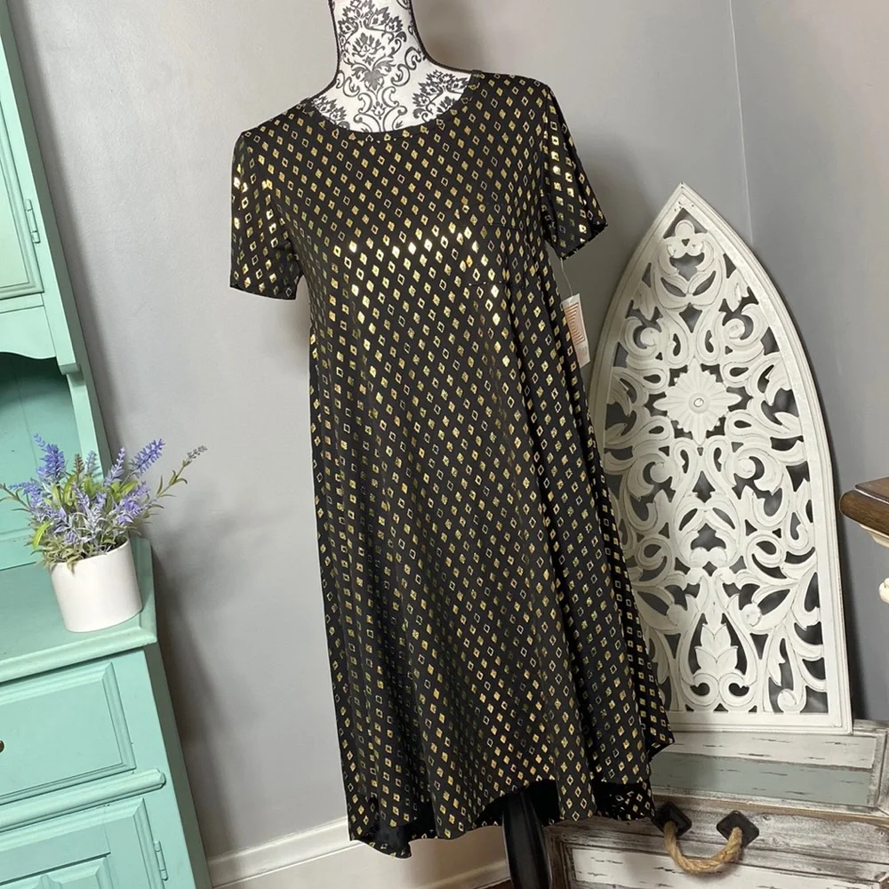 Lularoe Carly Dress Elegant Collection Black w/ Gold Shimmer Size XS NWT - Picture 1 of 10